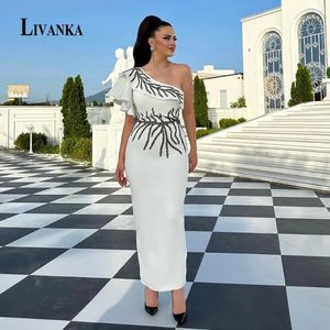 Runway Dresses LIVANKA Stylish One-shoulder Prom For Woman 2024 Slit Sequins Appliques Ruffles Evening Gowns Abendkleider Personalised