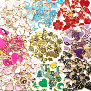 30pcs Mixed Cute Enamel Hearts Animals Charms Flowers Fruits Rainbow Charms for DIY Jewelry Making 240408