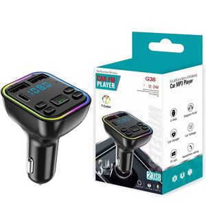 QC3.0 CAR BT 5.0 G38 FM Transmissor PD Tipo-C Portas USB duplas carregamento rápido carregador de carros leves coloridos MP3 player sem fio 168DD