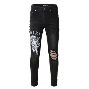 Jeans de grife de designer angustiado Rapped Biker Slim Fit Motorcycle Denim para homens de alta qualidade Jean Mans Pants servir Hommes 004