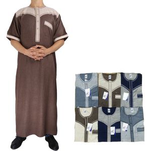 Linho de algodão masculino solto casual leste do Oriente Médio manto de retalhos de retalhos de coloração de bordado