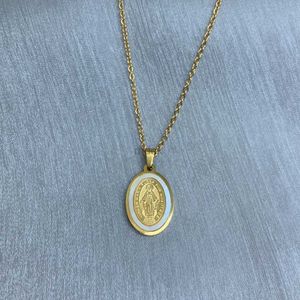 Pendant Necklaces Stainless Steel Gold Plated Oval Medal Religious Virgin Mary Pendant Necklace For Women 2022 Gift Jewelry Wholesale 240419