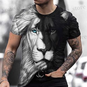 Męskie koszulki Lion Fighting Animal Beast Fierce Lion Print 3D T Shirt Nowa letnie męskie Męskie Krótki czarno-biały design poliester T240419