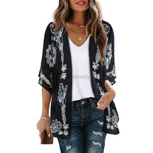 Podstawowe sukienki swobodne nowe damskie letnie topy Kimono Cardigan Floral Beach Cover Up Casual Tacets koszule stroje kąpielowe 2023 Kobiety stroje plażowe dla kobiet 240419