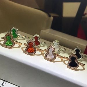 Hig Quality Classic Qeelin Kirin Gourd Ring 925 Sterling Silver Plated 18K Gold Kirin White Shell Gourd Ring Red Agate Green Shell Ring Making Your Finger Exducite