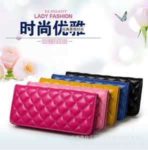 Leather Genuine Sheepskin Womens Wallet with Diamond Grid Handle Zipper Bag Long