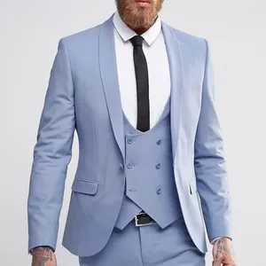 Abiti da uomo 2024 Sky Blue Business Elegant for Men Smart Casual Slim Fit Blazer Hombre di alta qualità Custom Set da 3 pezzi Costume Homme
