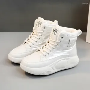 Sapatos casuais moda feminina tênis de inverno plataforma impermeável quente confortável branco