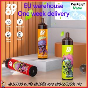 EU-Lagerversand Original Zooy Tornado 16000 Puffs Einweg-Vapes wiederaufladbarer Maschenspulen E-Zigaretten Puff 16K Vape 26 ml Vorgefüllte Karren 2% 5% 10 Geschmacksrichtungen