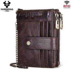 Plånböcker rfid män plånböcker smala läder bifold hasp vintage kort manlig handväska myntpåse multifunktionella kort plånbok designer kedjepåse