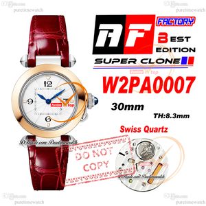 Pasha W2PA0007 Swiss Quartz Womens Watch AF 30mm Two Tone Rose Gold White Textured Dial Red Leather Ladies Watches Lady Super Edition Reloj De Mujer Puretime PTCAR