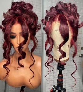 Lace Wigs Body Wave Burgundy Front Wig 13x4x1 Middle Part Wine Red Synthetic for Women Heat Resistant Hair Party 2210188175051