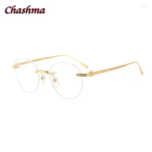 Solglasögon ramar varumärkesdesignglasögon runda rent titan ljusglasögon män kantfria glasskvalitetsram optisk glasögon recept