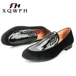 Casual Shoes XQWFH Black Spikes Loafers Men Flats Handmade Velvet Dress Party And Wedding Men's