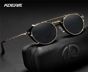 Clipe redondo de kdeam retro steampunk em óculos de sol homens mulheres lentes removíveis de duas camadas barrocas de copos esculpidos uv400 com caixa 224653003