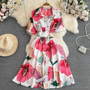 Yuoomuoo Women Dress Fashion Print Floral Aline Shirt Lady Summer Off Lady Summer with Belt Casual Vestidos 240419