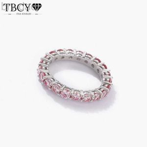 Solitaire Ring Tbcyd 3mm Pink Moissanite Eternity Rings for Women GRA Certificado S925 Silver Colored Diamond Row Ring noivado Baia de casamento D240419