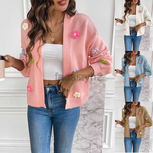 Kvinnors tröjor Ny stil Hand Hook Flower Sweet Sticked Cardigan Sweater Jacket Women's Lazy Casual Loose Sweater Fashion T Shirt Tops