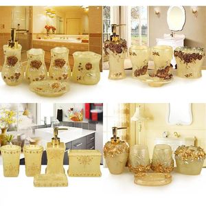 Bath Accessory Set WSHYUFEI European Resin Bathroom Household Five-piece Soap Dispenser Tooth Brush Holder Cup Dish Plastic Tray