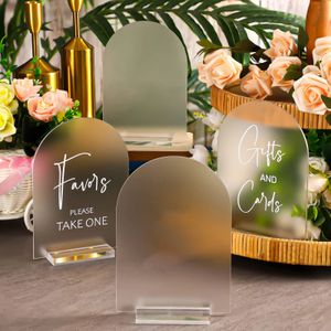 Gewölbte Acrylschilder mit Ständer leer Clearfrost Acryltischnummer mit Stand DIY Hochzeit Dekoration Menü Listenzeichen 240419