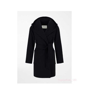 Women's Coat Cashmere Coat Designer Fashion Coat MAXMARAs Camel Velvet Bathrobe Coat Black