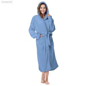 Women's Sleep Lounge New Autumn Solid Hooded Robe Bathrobe Women Winter Warm Plush Lightweight Soft Nightgown Robes Female Casual Home Dressing Gowns d240419