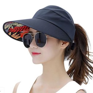 Yaz Güneş Koruması Katlanır Güneş Şapkası Kadınlar İçin Geniş Köpek Kapak Ladies Plaj Visor Şapkası Tatil UV Koruma Güneş Şapkası 240419