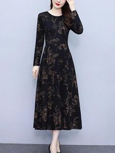 Sukienki swobodne 2024 Zima jesienna Zima Kobiety z długim rękawem Bodycon vintage sukienka moda Modna Elegancka impreza formalna na wieczór midi