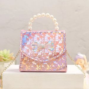 Kids Mini Purse Cute Laser Crossbody Bags for Baby Girls Coin Pouch Kawaii Toddler Pearl Tote Hand Clutch Bag 240418