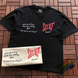 メンズTシャツブラックアプリコット刺繍文字セントマイケルTシャツ男性女性ヒップホップ特大TシャツTトップT240419