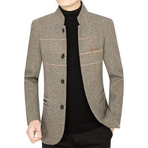 Män casual ull blazers jackor affärsdräkter rockar ull blandar manlig höst smal fit herrkläder 240407