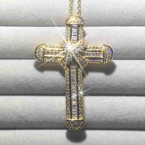 Pendant Necklaces New 925 Silver Exquisite Bible Jesus Cross Pendant Necklace Women men Crucifix Charm Simulated Diamond 14K gold Jewelry 240419