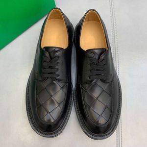 Shoes Dress Business Leather Men's Knitting Round Head Thick Bottom Derby Lace Up Bridegroom Formal Men