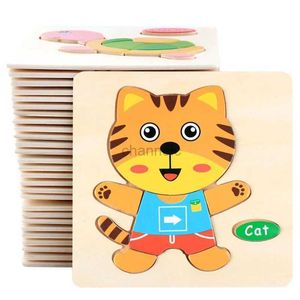 3D -Rätsel 1PC 14,7 cm/5.79in Holz 3D Rätsel Jigsaw Spiel Cartoon Tiermuster Kinder Montessori Frühes Bildungsspielzeug für Kinder 240419