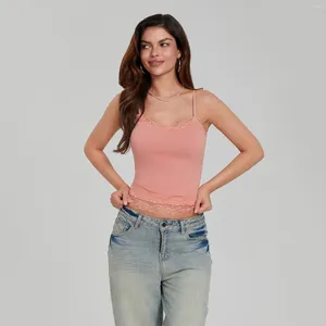 Женские танки летние сплошные цвета Cami Tops рукавиц v Sece Slim Camisole кружевная отделка