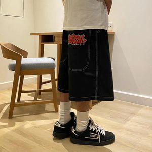 Harajuku Y2k Wexwear Embroidery Skateboarding Jeans Denim Shorts Baggy Gym Basketball Shorts Men Letter Graphic Streetwear 240416