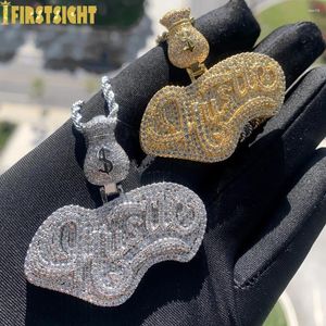 Chains Iced Out Bling Hustle Pendant Necklace Cubic Zirconia CZ Cursive Letter Charm Men Women Fashion Hip Hop Jewelry