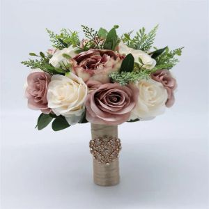 Kwiaty ślubne bukiet jedwabny kwiat Wedding Druhna Rose Rose Pionity Boho sztuczne kwiatowe akcesoria małżeńskie Ramos de flores para novias