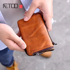 Plånböcker aetoo män plånbok kort läder handgjorda multifunktionella kort blixtlås handväska kohud ungdomspengar