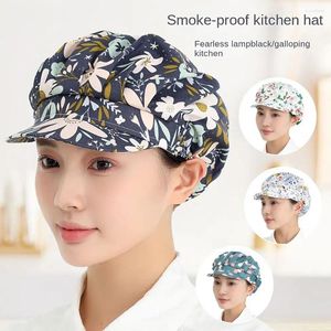 Berets Flowers Printed Cooking Hats Breathable Bundled Hair Cotton Work Headband Dustproof Food Service Chef Cap El Restaurant