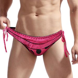 Underpants Mens Sissy Lace Up Polka Dots Briefs Chiffon Low Waist Panties Pouch G-String Thong Casual Erotic Soft Male