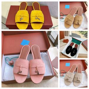 new Designer slippers Dress Shoes Loro piano Shoes slides Summer Charm Sandals Women Walk Gentleman Loafers womens Suee Leather pianaaly Slipper