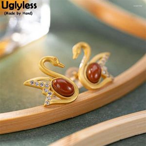 Orecchini per borchie Swans senza brutti per donne Curve Curve Heart Love Animals Sturbs 925 Silver Brincos Natural Jade Agate Jewelry