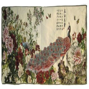 Estatuetas decorativas de seda bordados de seda peônias flores riquezas penduradas como pinturas