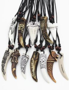 Jóias de moda atacado 12pcs /lote misto de imitação legal óssea esculpida totem /lobo pingente de dente amuletos Drop Shipping4600648