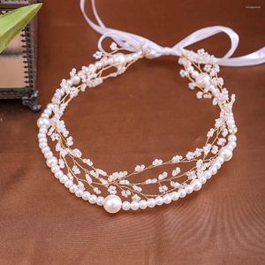 Klipsy do włosów Tiara Tiara Opaska na głowę Pearl Rhinestone Flower Fairy Women Wedding Akcesoria do biżuterii opaski do włosów