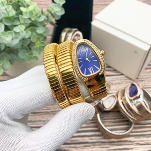 Snake Watch geformte zwei Ringstahlband Diamond Eingelegte Frauenwatch Classic Quartz Watch Gold Luxury Watch Designer Uhren Serpentine Uhr mit Diamond Womens Uhr