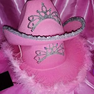 Western Cowboy Caps Y2K Pink Cowgirl Hat For Women Girl Tiara Cowgirl Hats Holiday Costume Party Cap Feather Edge Fedora Cap 240419