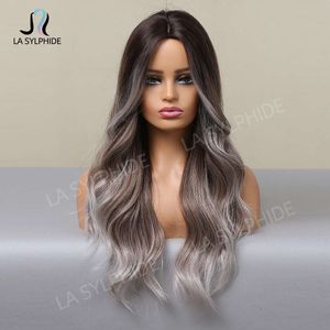 human curly wigs New medium length curly hair golden brown mixed color gradient wig female hair chemical fiber mechanism wig