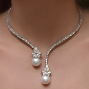 Naszyjniki wiszące moda wykwintny kwiat wielka perła napisz łańcuch cyrkon